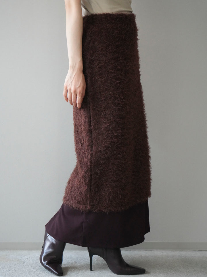 [予約]異素材バイカラーレイヤードシャギーニットスカート/brown