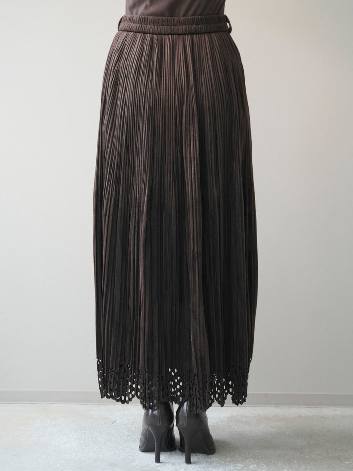 [予約]パンチングデザインスエードプリーツスカート/darkbrown