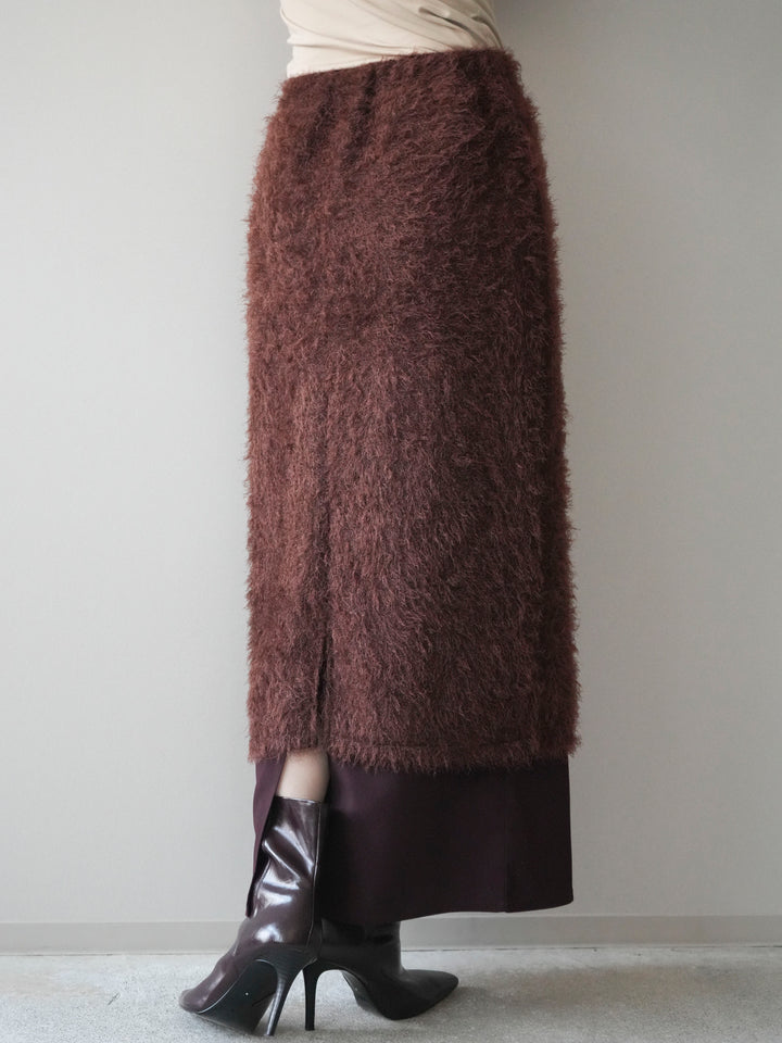 [予約]異素材バイカラーレイヤードシャギーニットスカート/brown