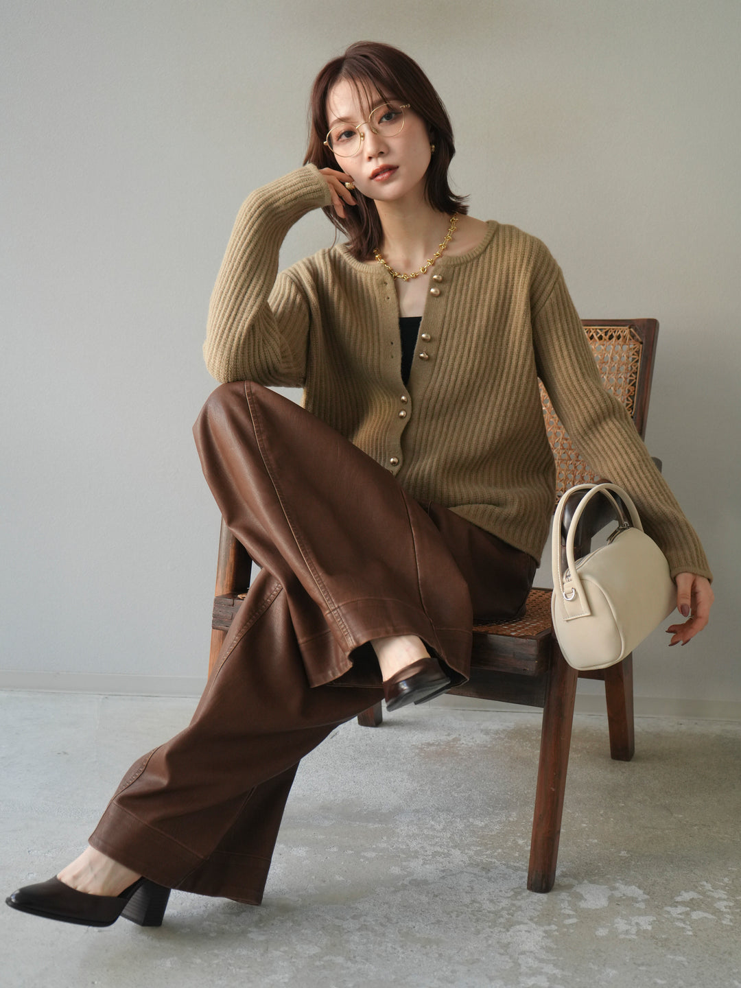 [予約]ゴールドボタンニットカーディガン/beige