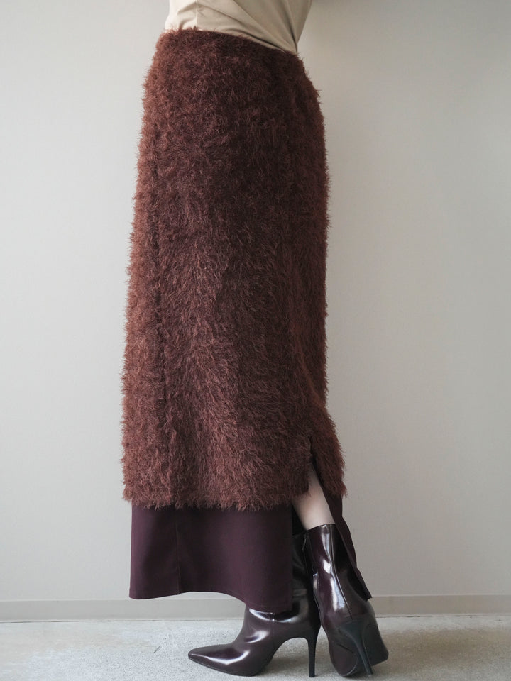 [予約]異素材バイカラーレイヤードシャギーニットスカート/brown