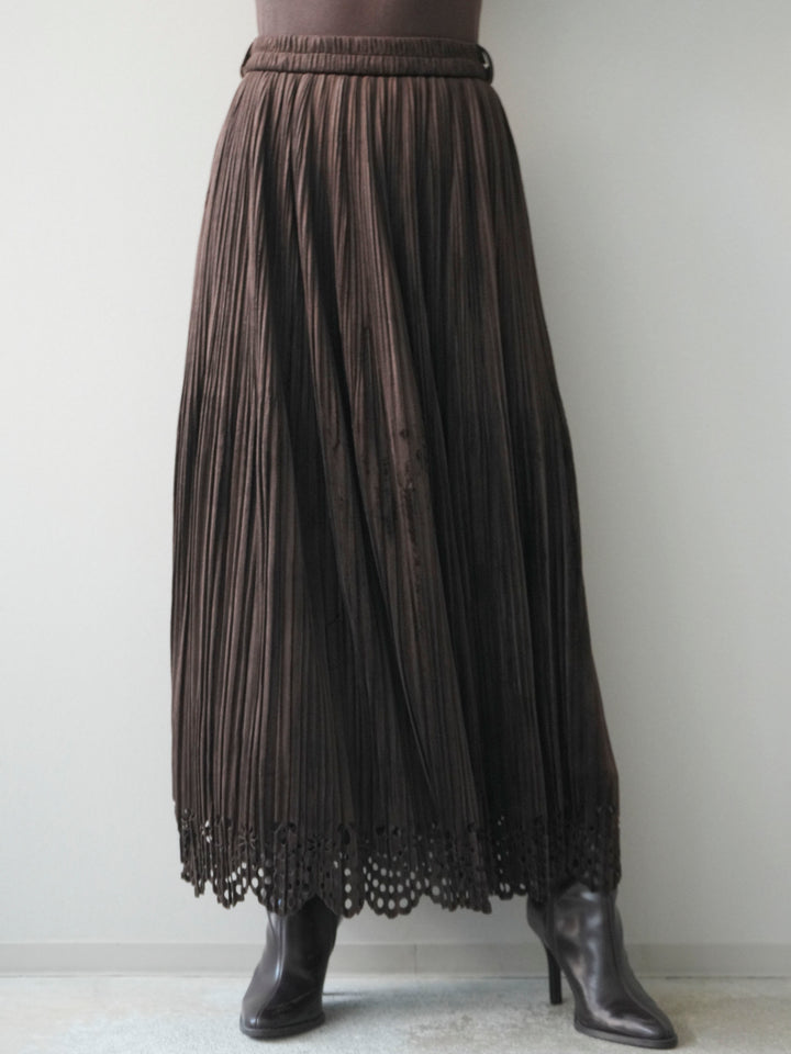 [予約]パンチングデザインスエードプリーツスカート/darkbrown