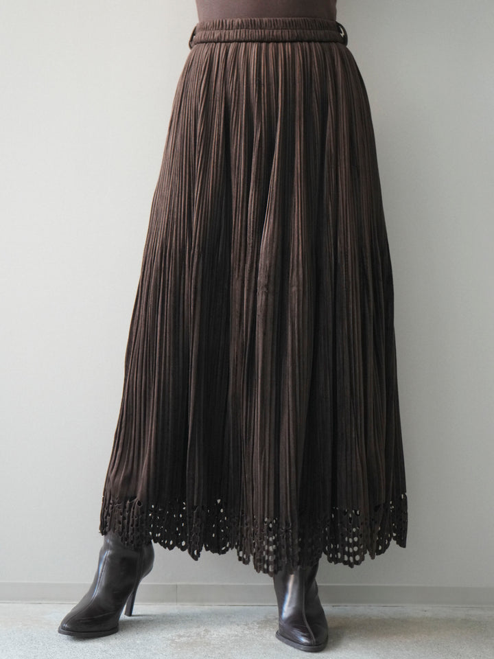 [予約]パンチングデザインスエードプリーツスカート/darkbrown