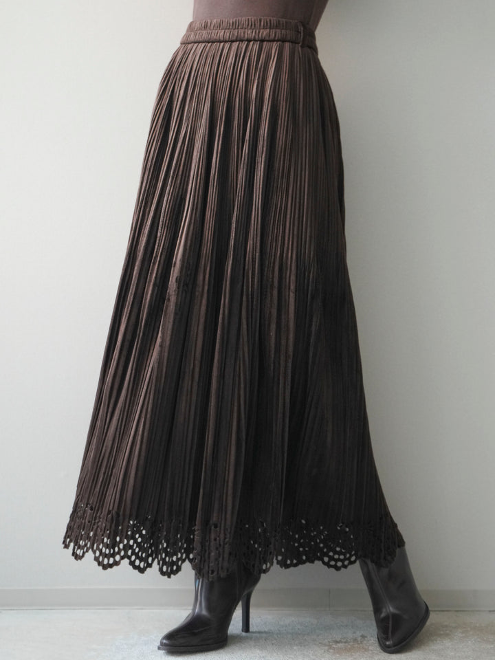 [予約]パンチングデザインスエードプリーツスカート/darkbrown