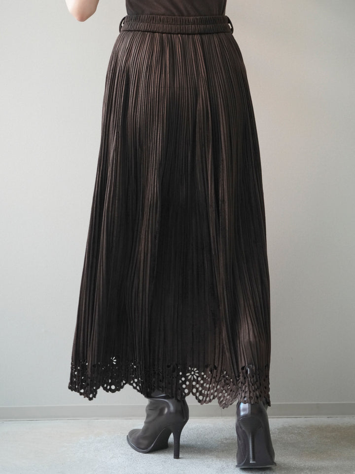 [予約]パンチングデザインスエードプリーツスカート/darkbrown