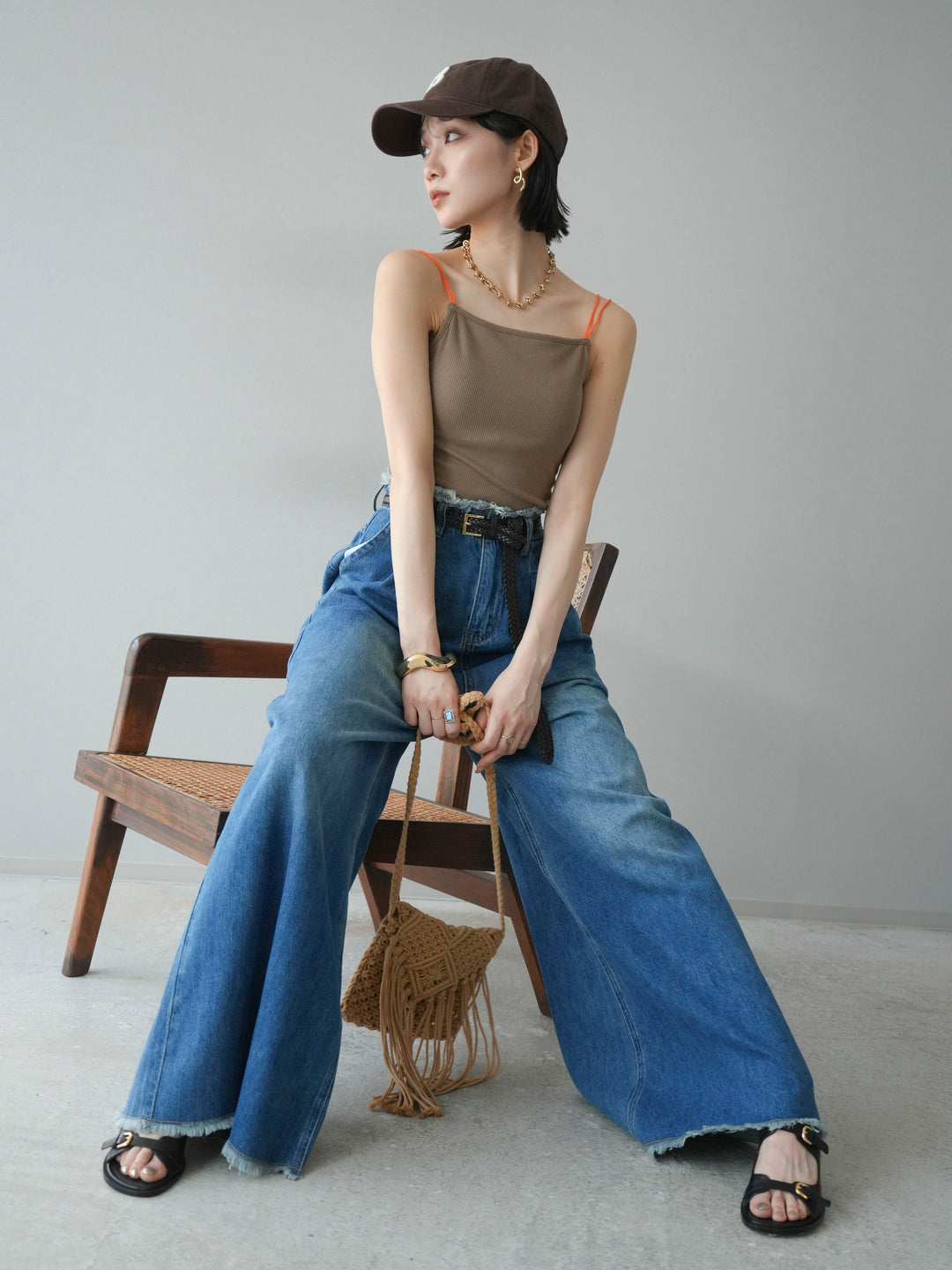 [予約]バイカラーストラップカップ付キャミソール/ベージュ