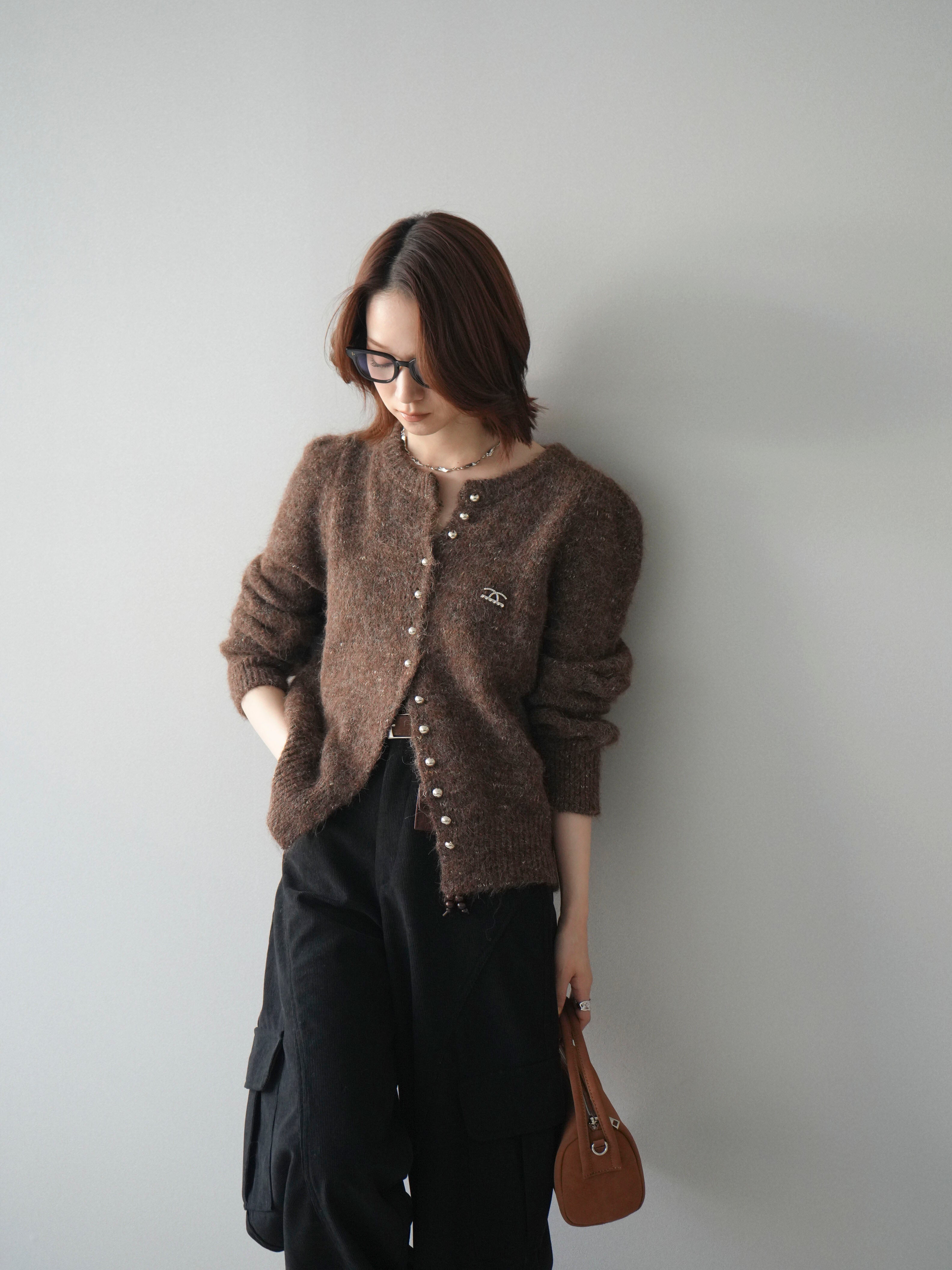 予約]モチーフ付silverボタンミックスニットカーディガン/brown – Lumier