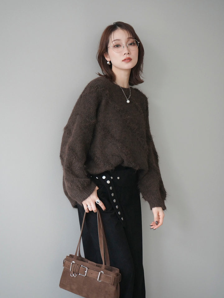 [予約]ブークレラインデザインニットプルオーバー/brown