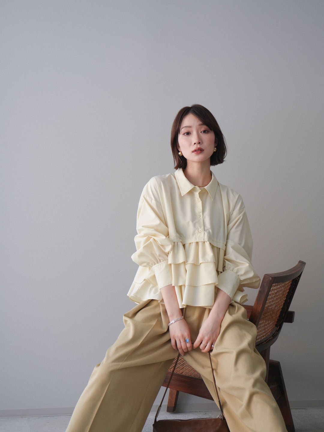 [SET]ブロードティアードショートシャツ+TRツイルデザインタックワイドパンツ(2set)