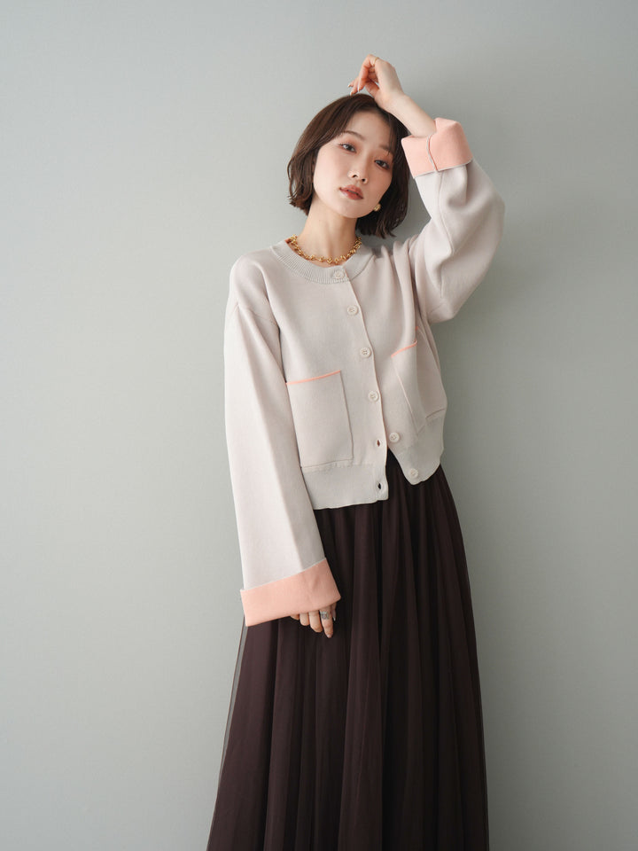 [予約]レーヨンポリダブルフェイスニットカーディガン/beige