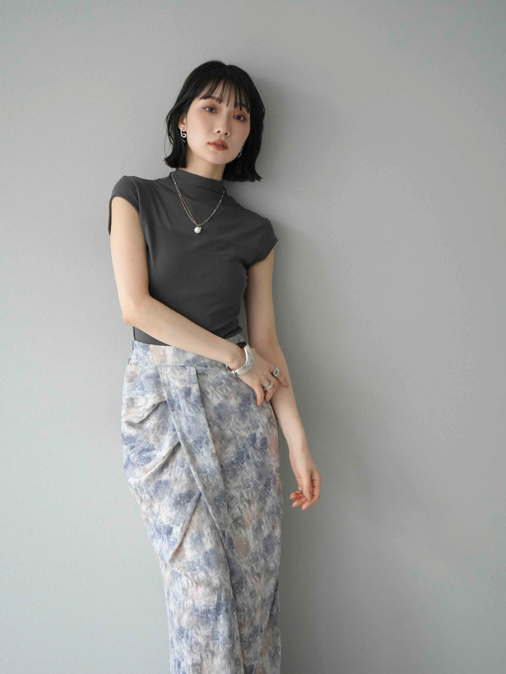 [予約]シアー切替ストレッチトップス/チャコール