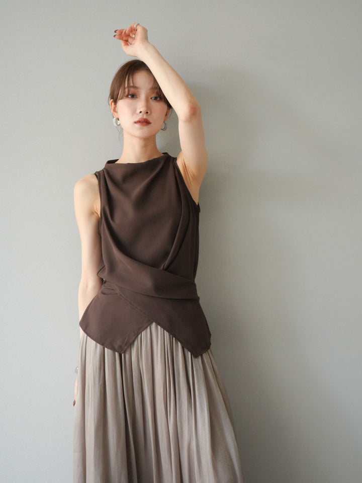 [SET]ノースリーブトップス＆シャイニーフレアスカートSET UP/(2set)