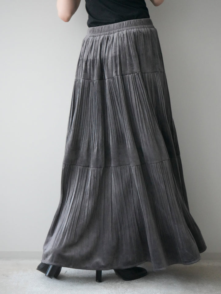 [予約]ベロアティアードワッシャースカート/charcoal