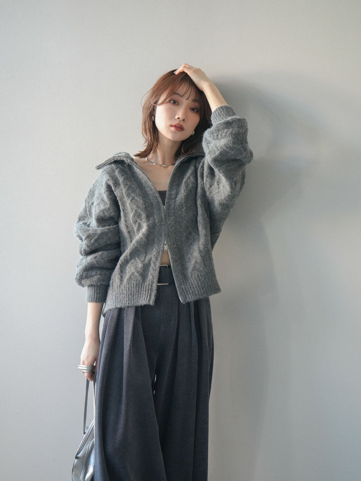 [SET]ケーブル編みハイネックZIPニットカーディガン+ケーブル編みハイネックZIPニットカーディガン(2set)