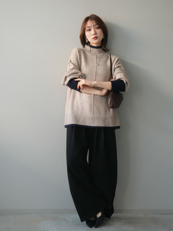 [SET]アニマル柄ベルト付きウールタッチワイドパンツ+アニマル柄ベルト付きウールタッチワイドパンツ(2set)