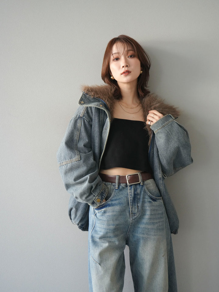 [予約]デニムxファーブルゾン/denimbrown