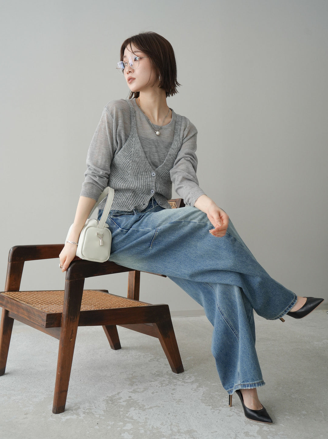 [予約]ビスチェアンサンブルシアーニット/gray