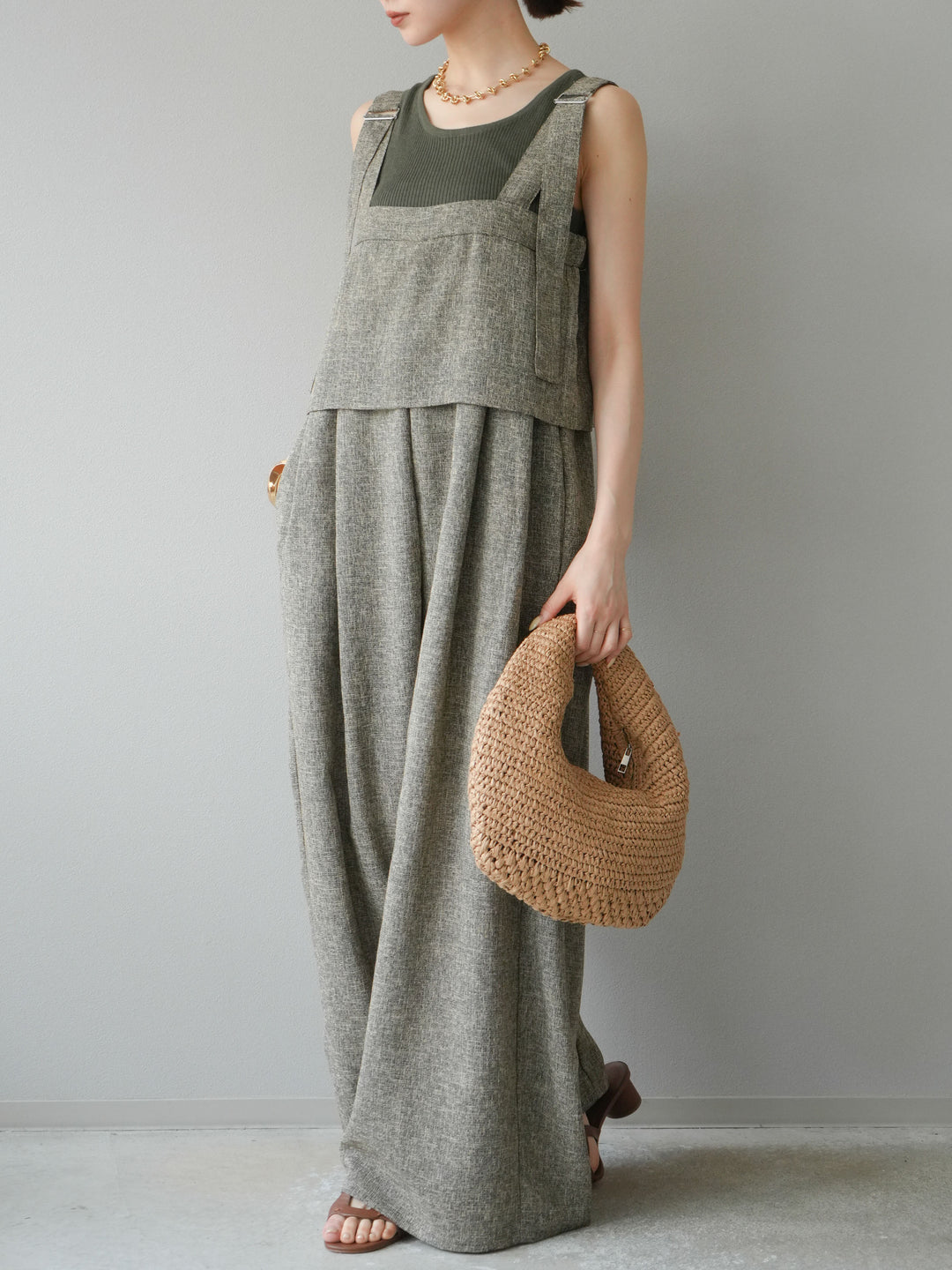 [予約]サマーツイードケープサロペット/ブラウン