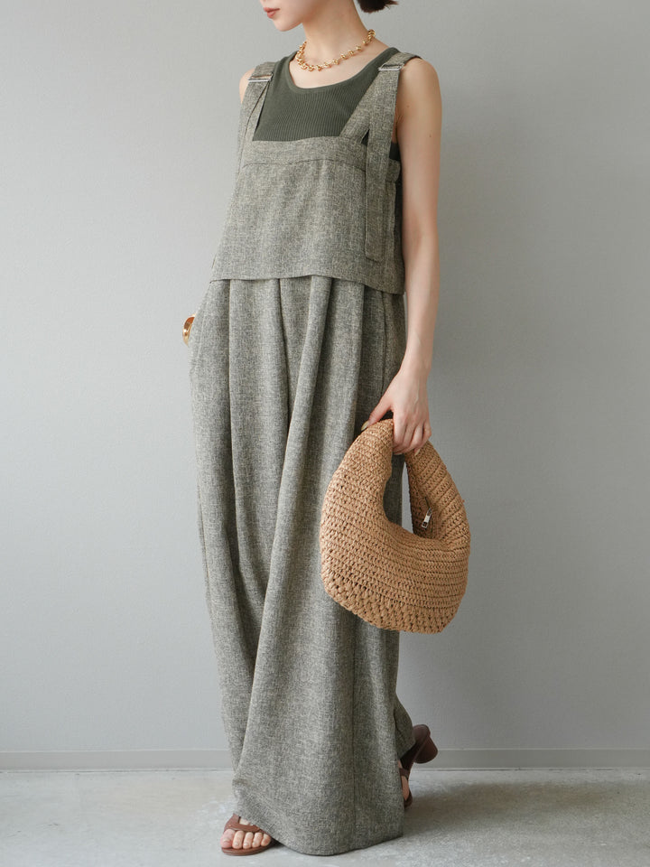 [予約]サマーツイードケープサロペット/ブラウン