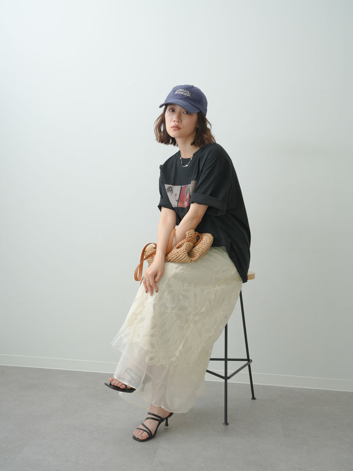 [SET]スリードッグフォトボックスTEE+フラワーレースレイヤードスカート(2set)