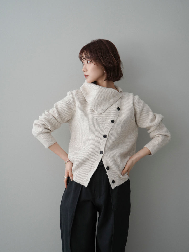 [SET]ハイネックデザインボタンニットカーディガン+コットンツイルカーブパンツ(2set)