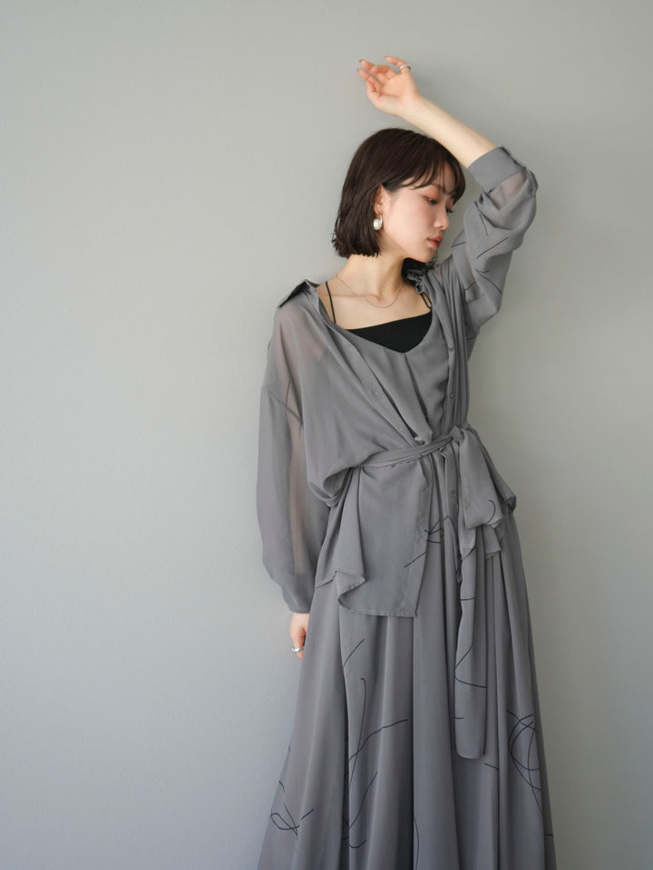 [SET]ペンタッチシフォンキャミワンピース+ペンタッチシフォンシャツ(2set)