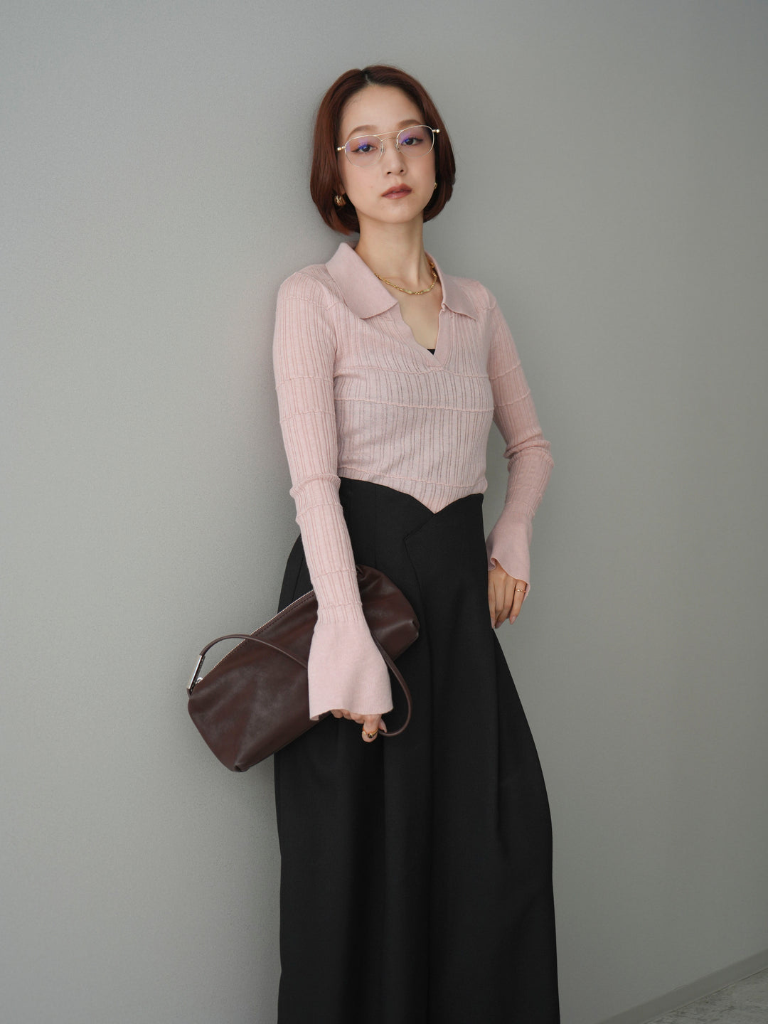 [予約]シアーリブスキッパーニットトップス/pink