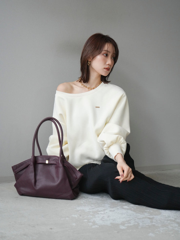 [予約]プレート付裏起毛ワンショルプルオーバー/ivory