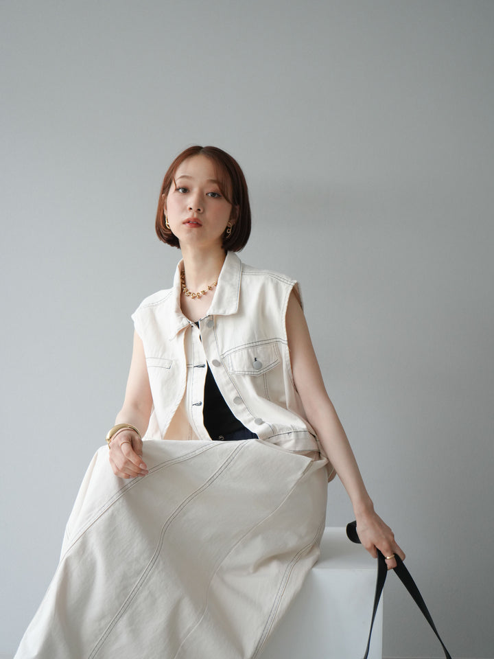 [SET]ステッチコットンツイルベスト＆スカートSET UP(2set)