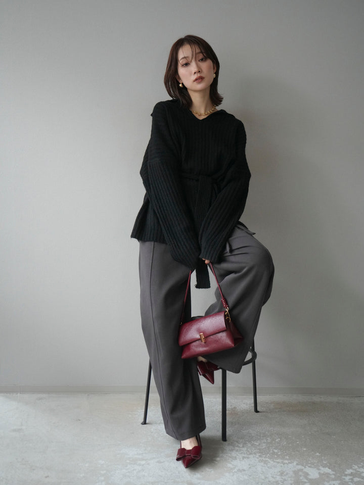 [予約]ワイドリブポロニットプルオーバー/black