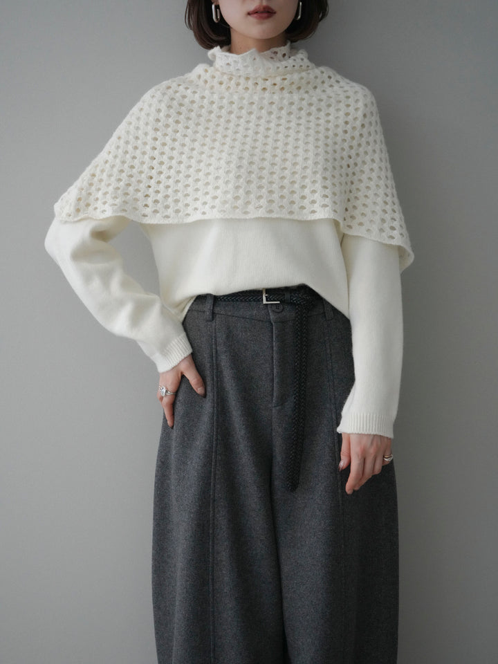 [予約]メッシュケープアンサンブルニットプルオーバー/white