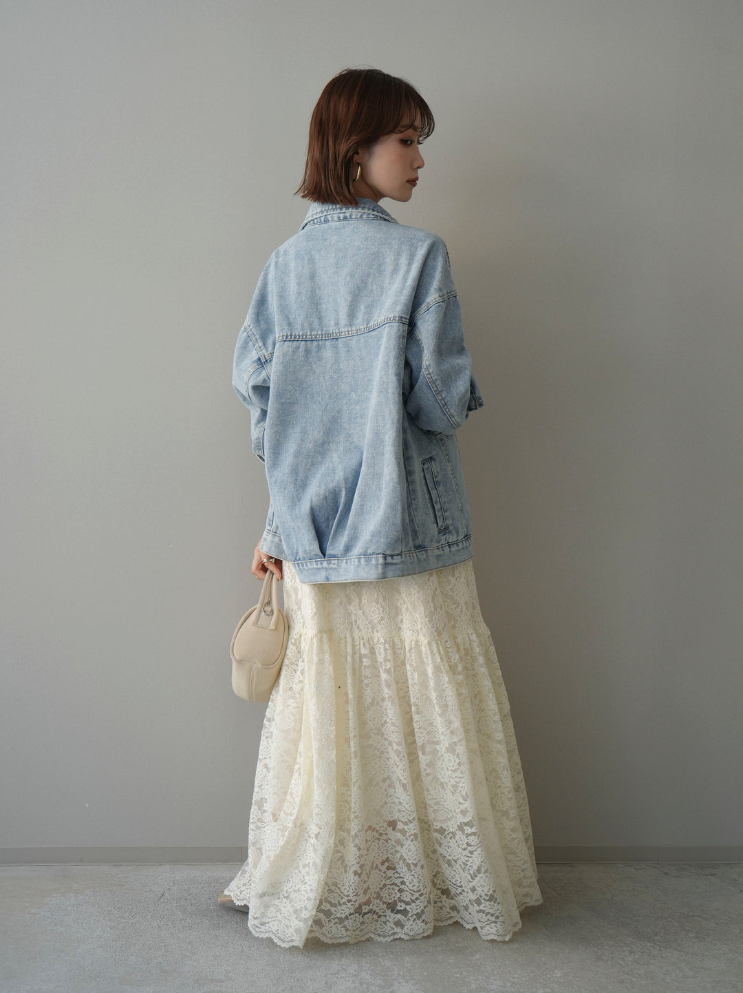 [SET]ギャザー切替レースキャミワンピース+デザインBIGポケットオーバーデニムジャケット(2set)
