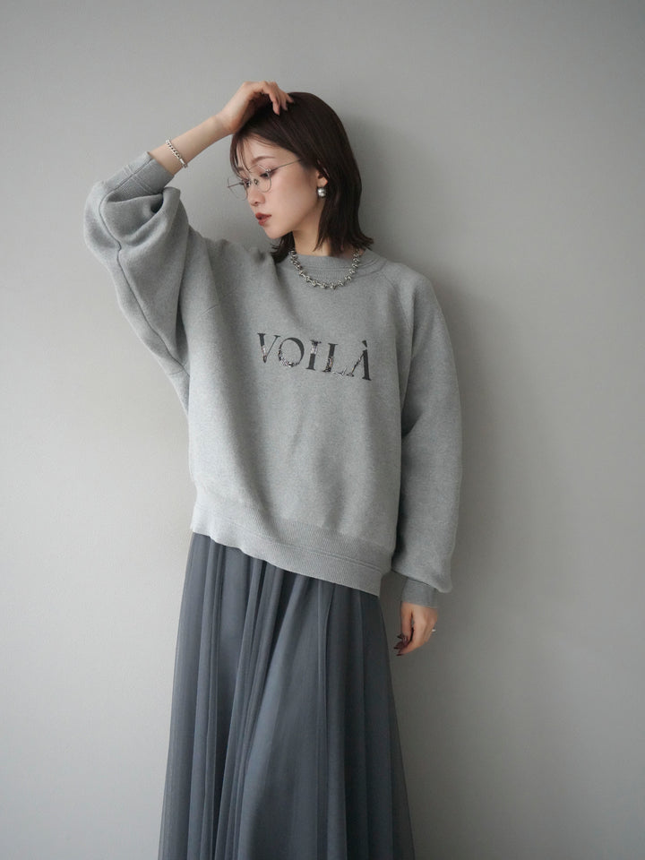 [予約]スウェットライクビーズロゴ刺繍ニットプルオーバー/mokugray