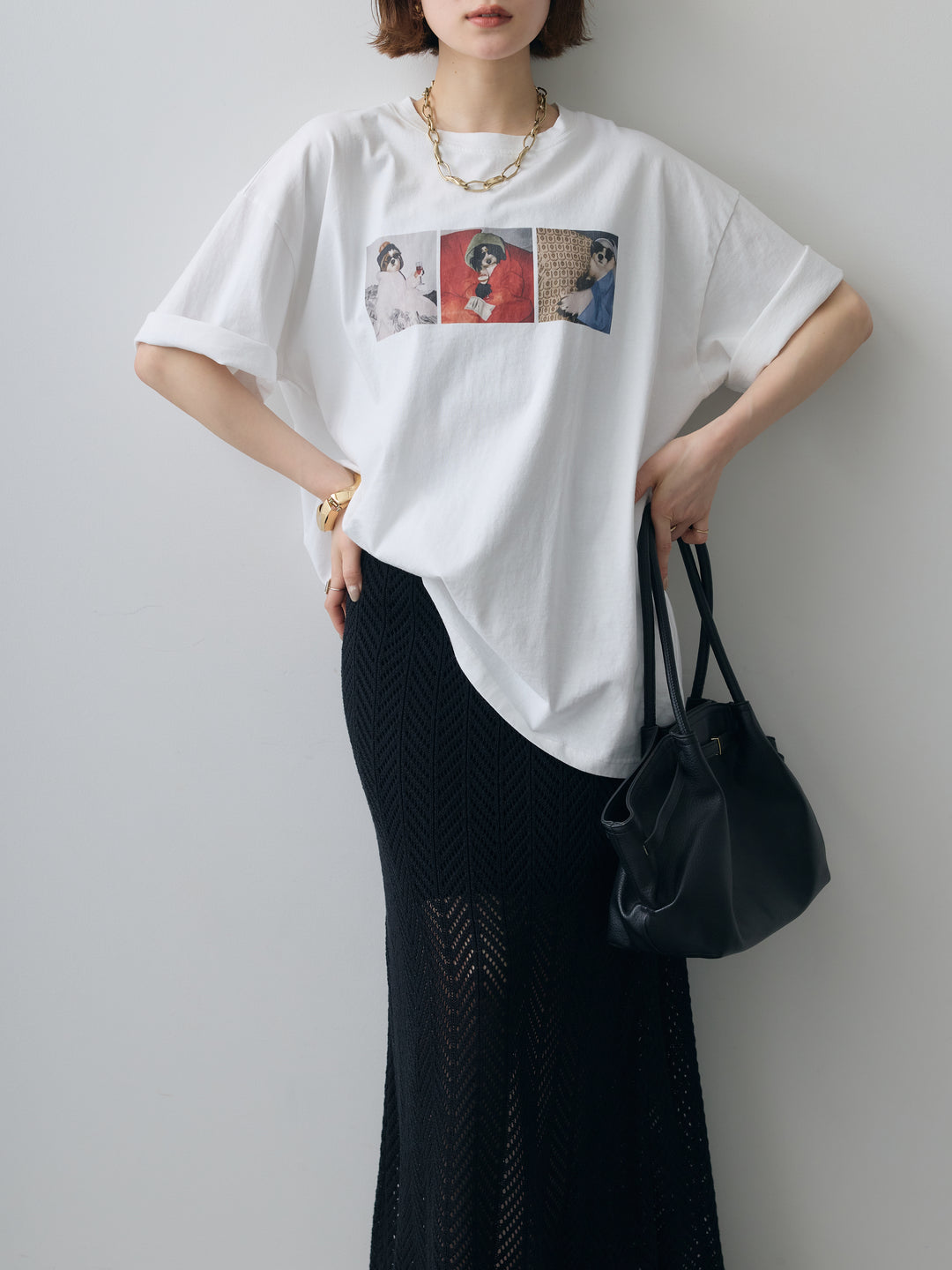 [SET]スリードッグフォトボックスTEE+クロシェシアーセミフレアスカート(2set)