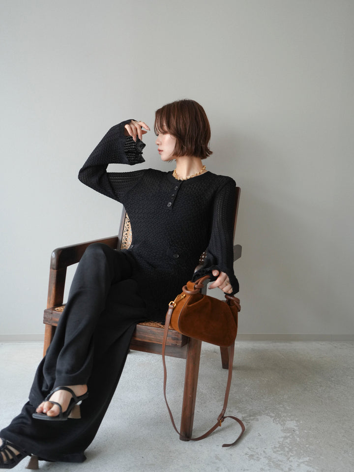 [予約]ヘンリーネックニットチュニック/black