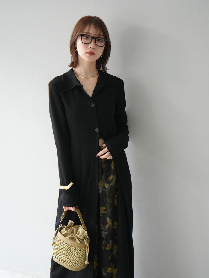 [SET]襟付きカットリブボタンワンピース+フラワープリントチュールレイヤードパンツ(2set)