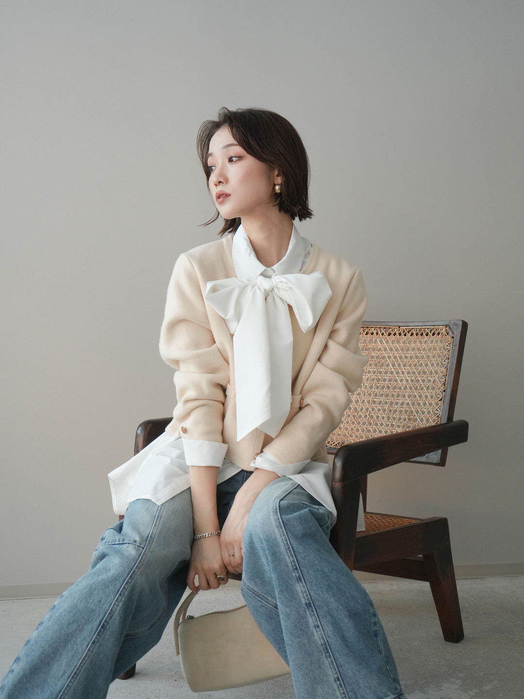 [SET]ゴールドボタンノーカラーニットジャケット+ゴールドボタンノーカラーニットジャケット(2set)