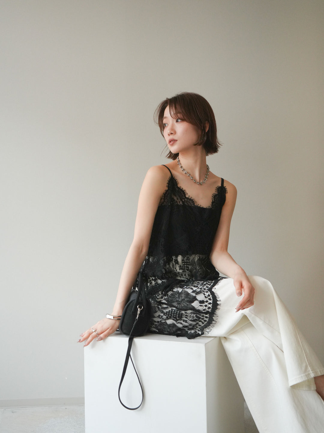 [予約]総レースチュニックキャミソール/black