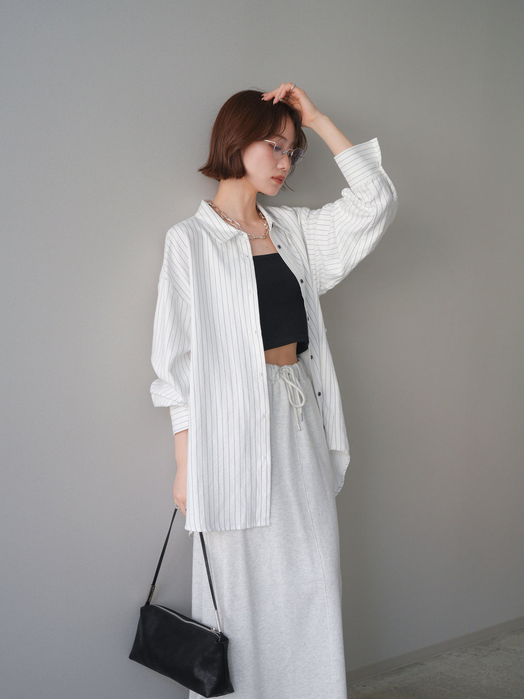 [SET]2WAYカシュクールストライプブラウス+スウェットフレアロングスカート(2set)