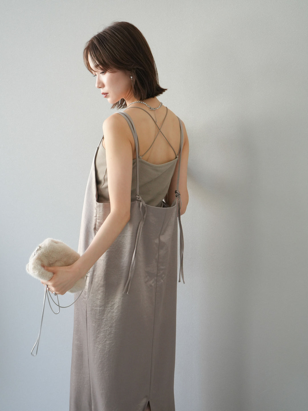 [予約]サテンキャミワンピース/グレージュ