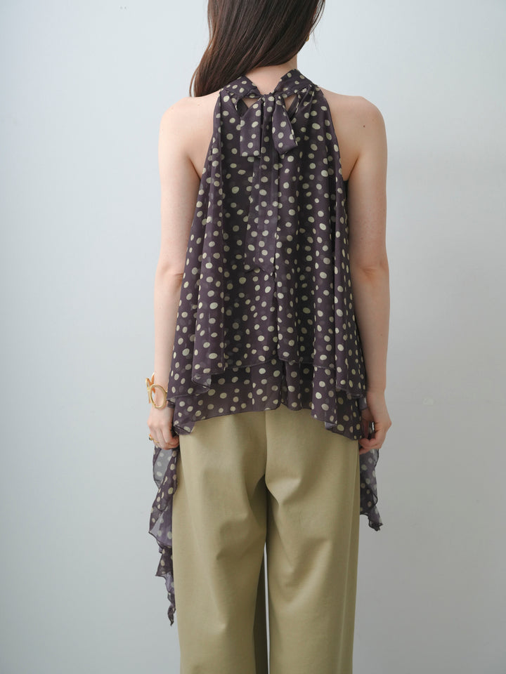 [予約]ドットシフォンノースリブラウス/brown