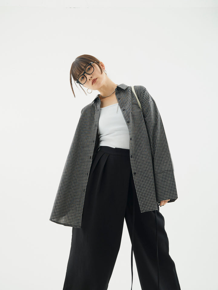 【Allure】[SET]チェックBIGカフスオーバーシャツ+ラップデザインタックワイドパンツ(2set)