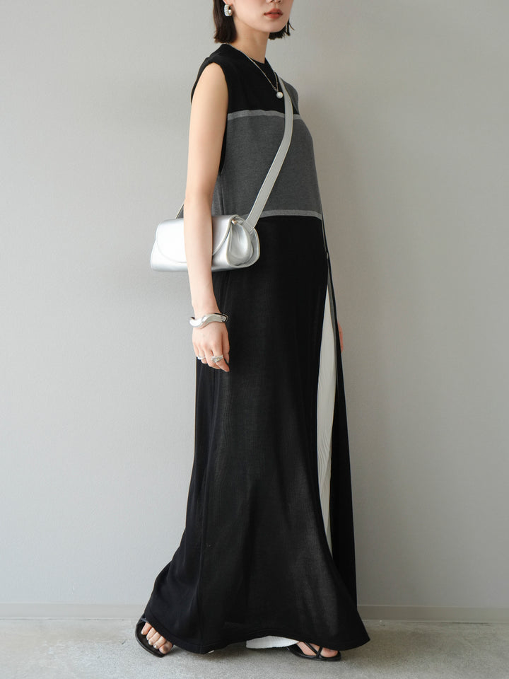 [SET] 配色開衩針織洋裝 + 波浪滾邊休閒褲 (2件套)