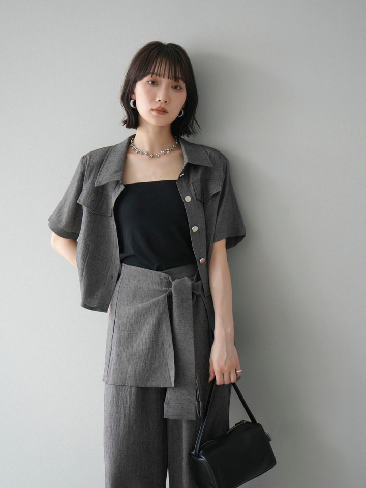 [SET]リネンタッチハーフシャツ＆ラップワイドパンツSET UP(2set)
