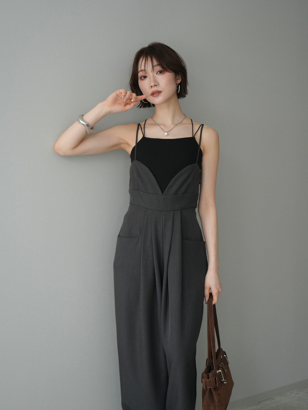 [予約]バックデザインサロペット/charcoal