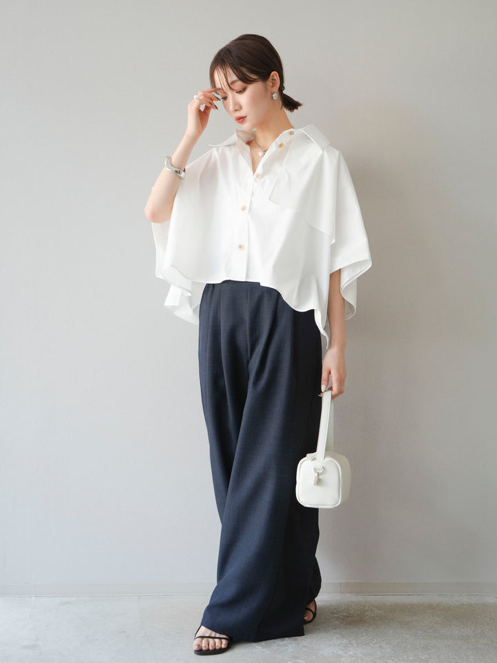 [SET]ポンチョショートシャツ+リネンライクイージーワイドパンツ(2set)