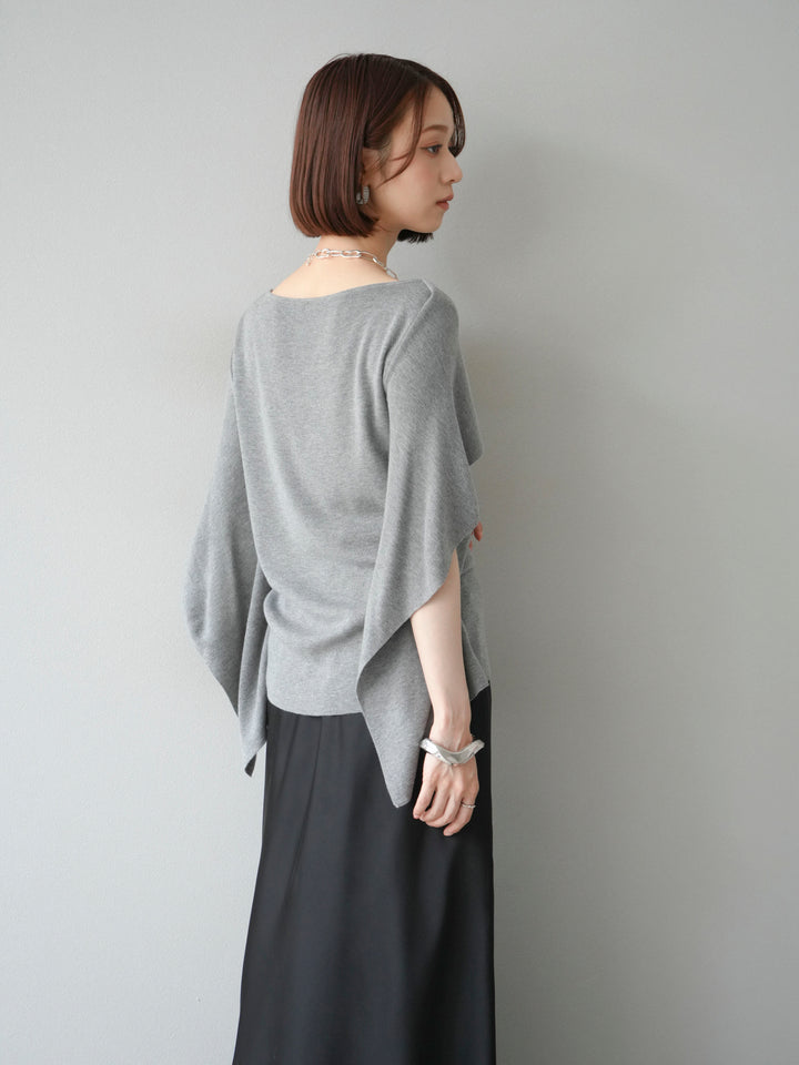[予約]マントデザインスリットドルマンニット/グレー