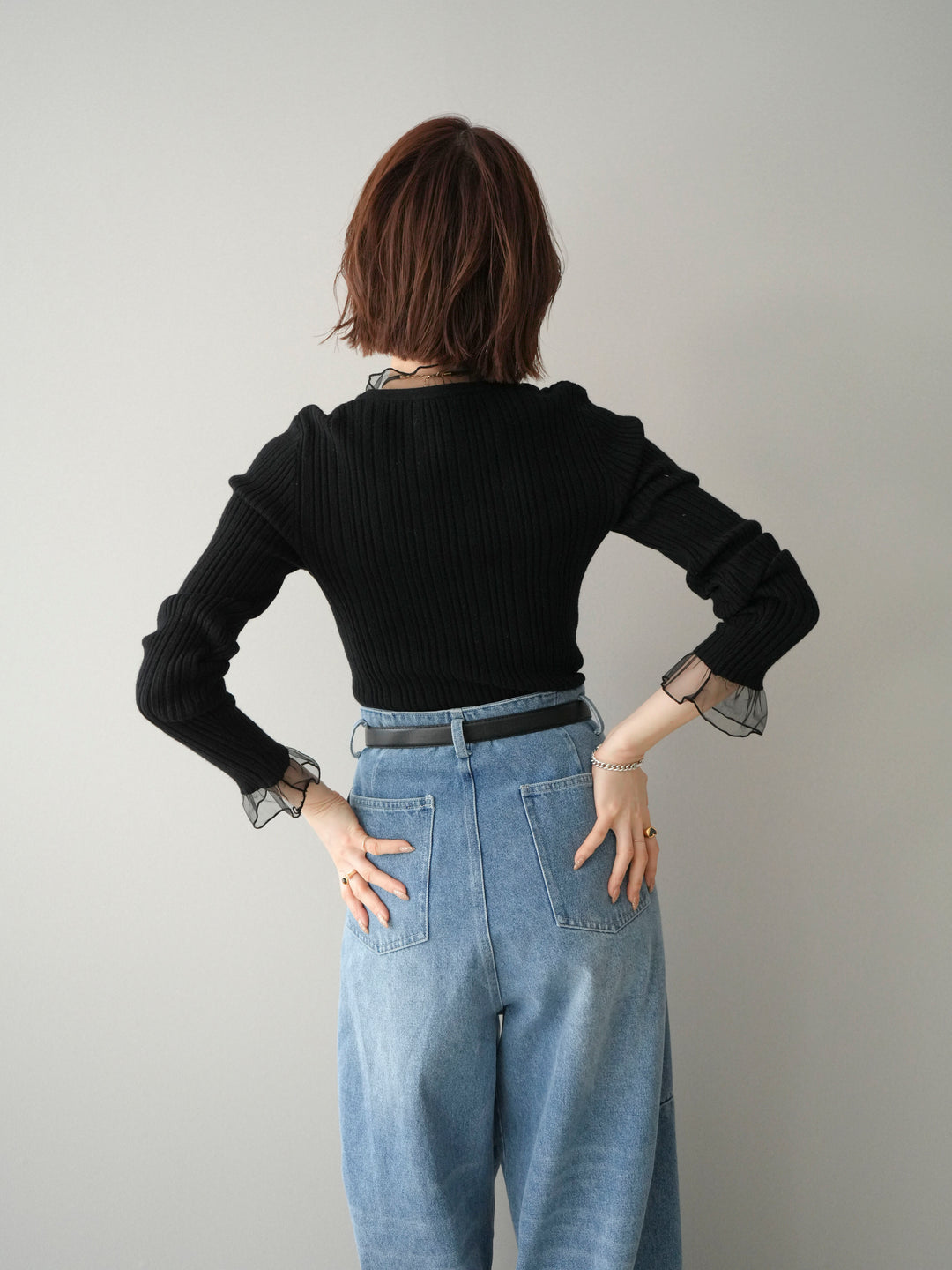 [SET]チュールドッキングリブニットトップス+チュールドッキングリブニットトップス(2set)