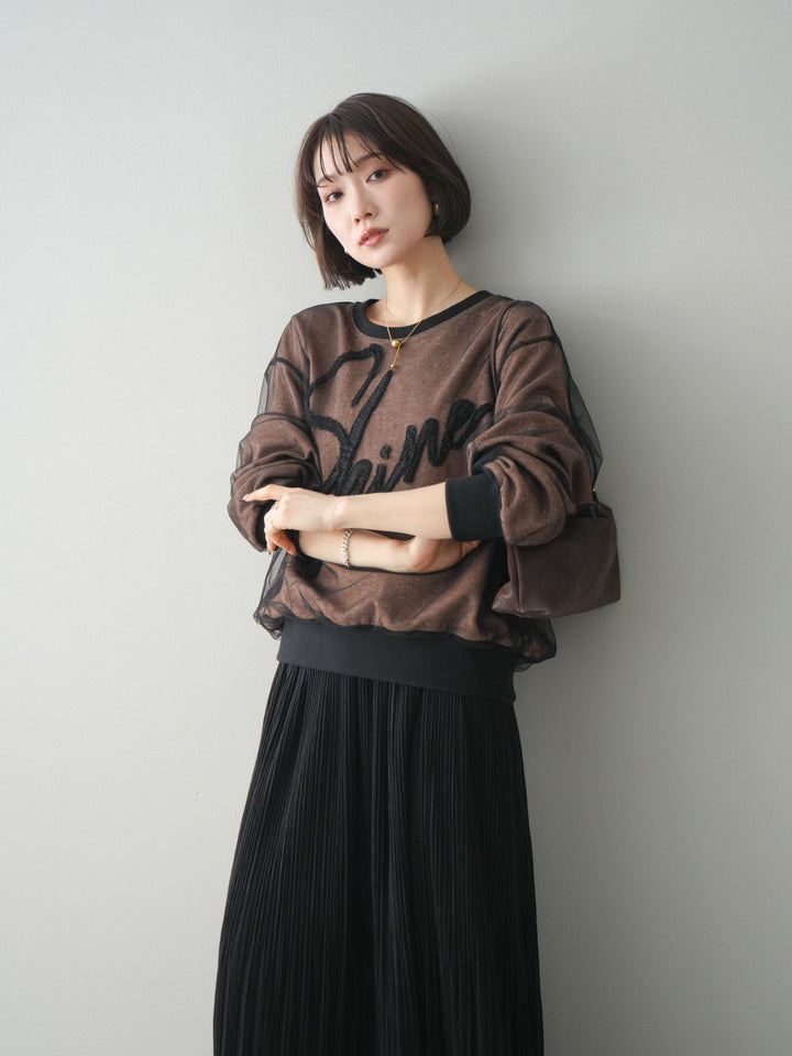 [予約]チュールレイヤードロゴスエットプルオーバー/brown