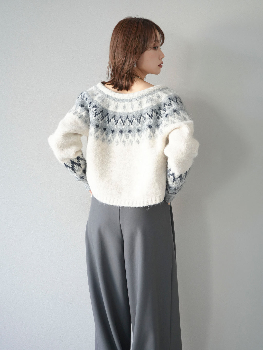 【着回しセット】[SET]求心柄クロップドニットカーディガン+ミックスヤーンペイズリー柄ニットカーディガン+ベルトループデザインワイドパンツ(3set)